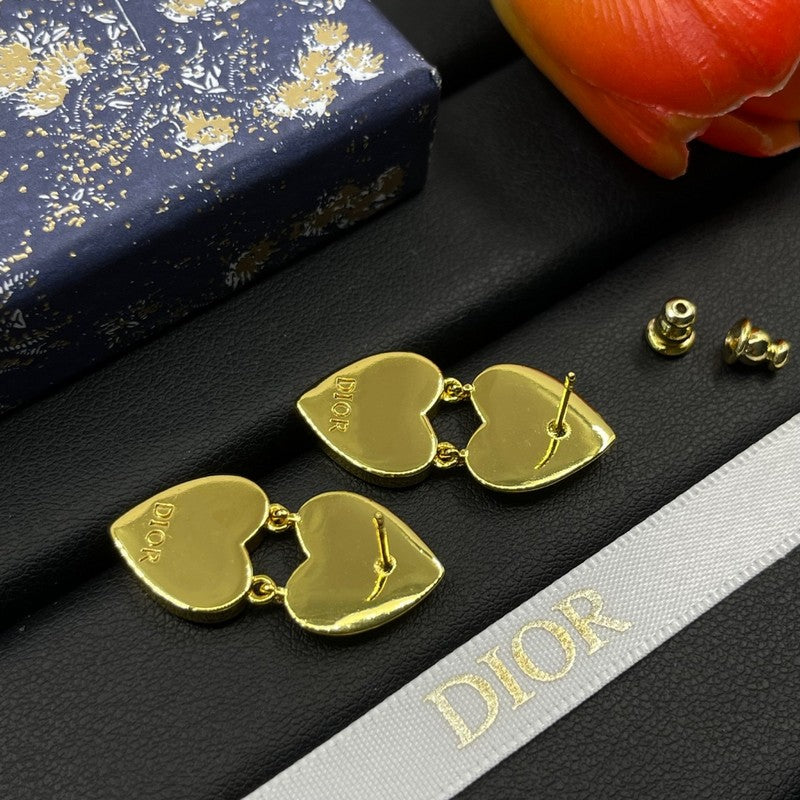 18K Dior Double Heart Diamond Earrings