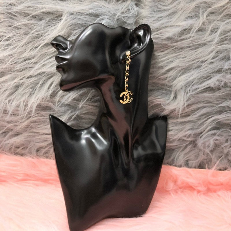 18K Chanel Leather Gold Long Earrings