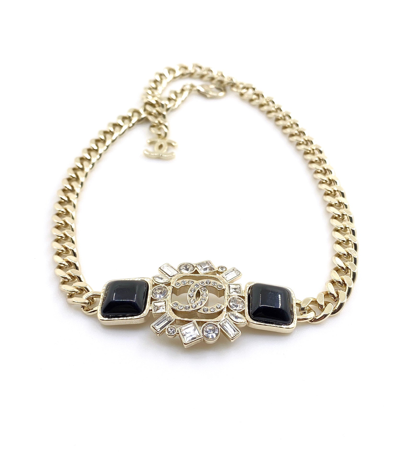 18K Chanel Black Crystals Chain Necklace