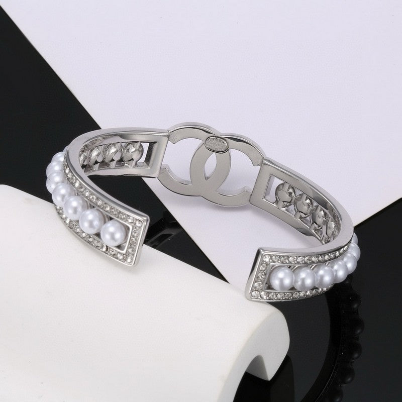 18K Chanel Pearl Open Cuff Bracelet