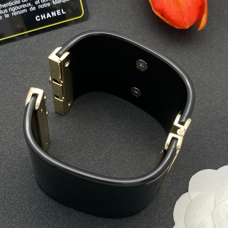 18K Chanel Pearl Diamond Black Cuff Bracelet