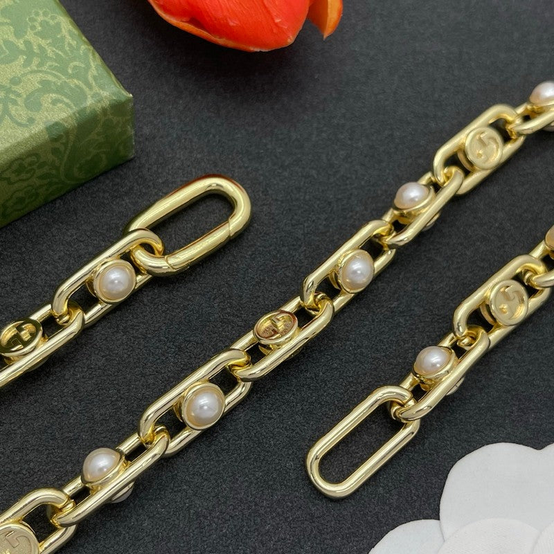 18K Gucci Gold Pearl Chain Necklace