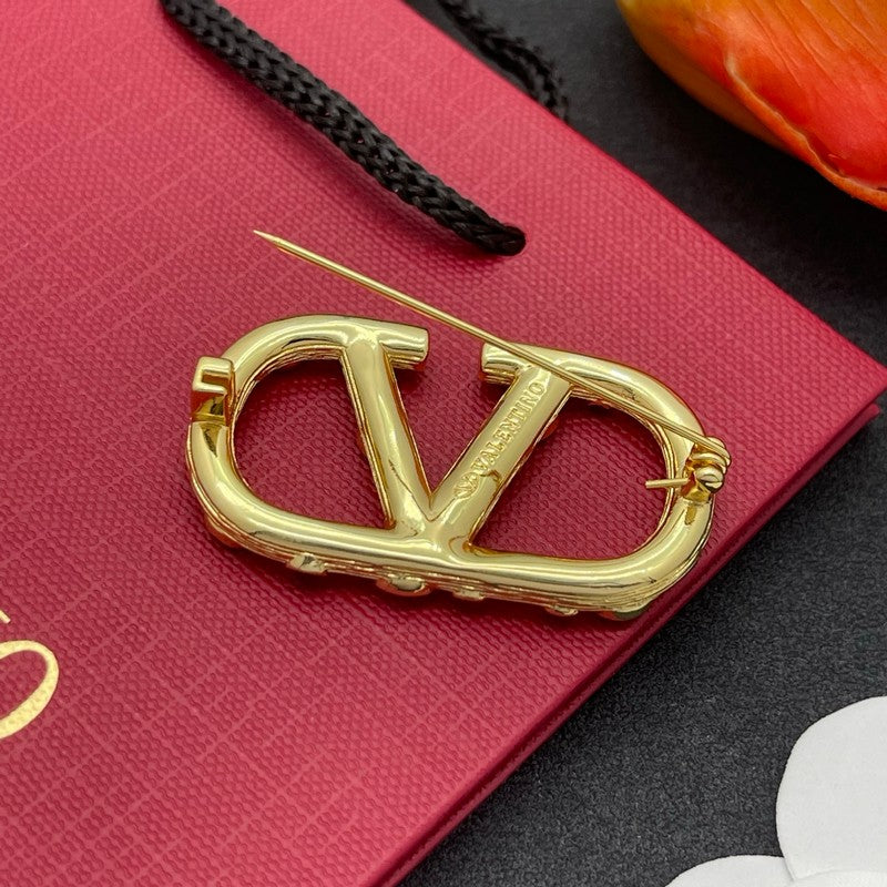18K Valentino Vlogo Color Crystal Brooch