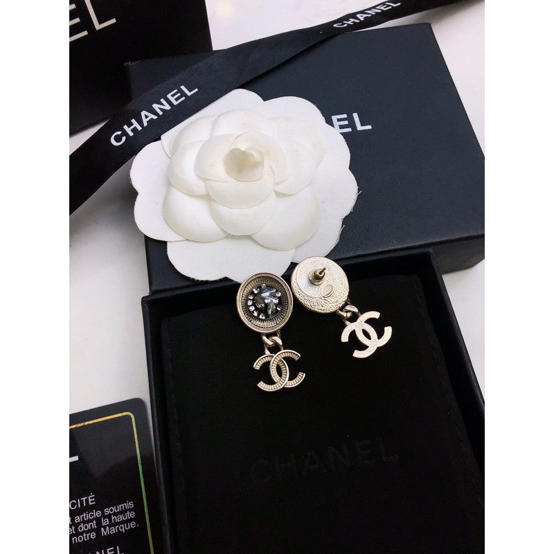 18K Chanel Black Crystal Earrings