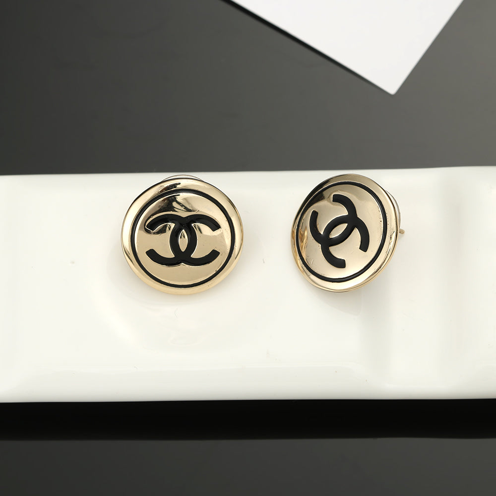 18K Chanel Black Button Earrings