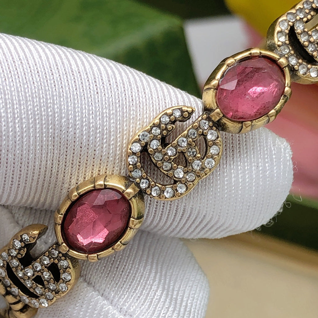 18K Gucci Red Crystals Open Cuff Bracelet