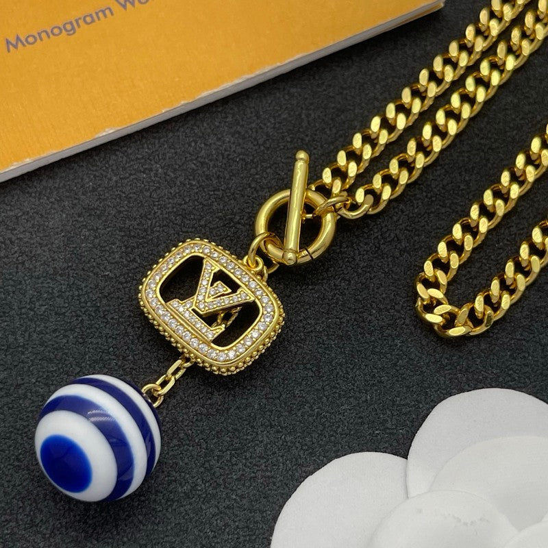 18K Louis Vuitton Blue & White Ball Gold Necklace