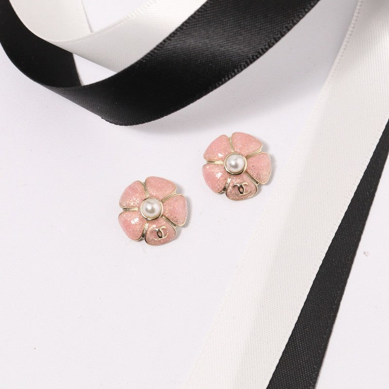 18K Chanel Black & Pink Camellia Earrings