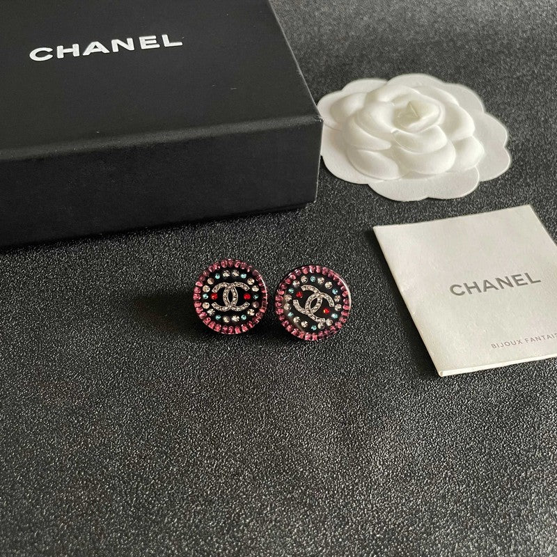 18K Chanel Red & Blue Crystal Round Earrings