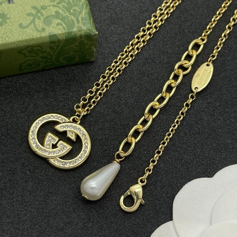 18K Gucci Gold Pearl Drop Necklace
