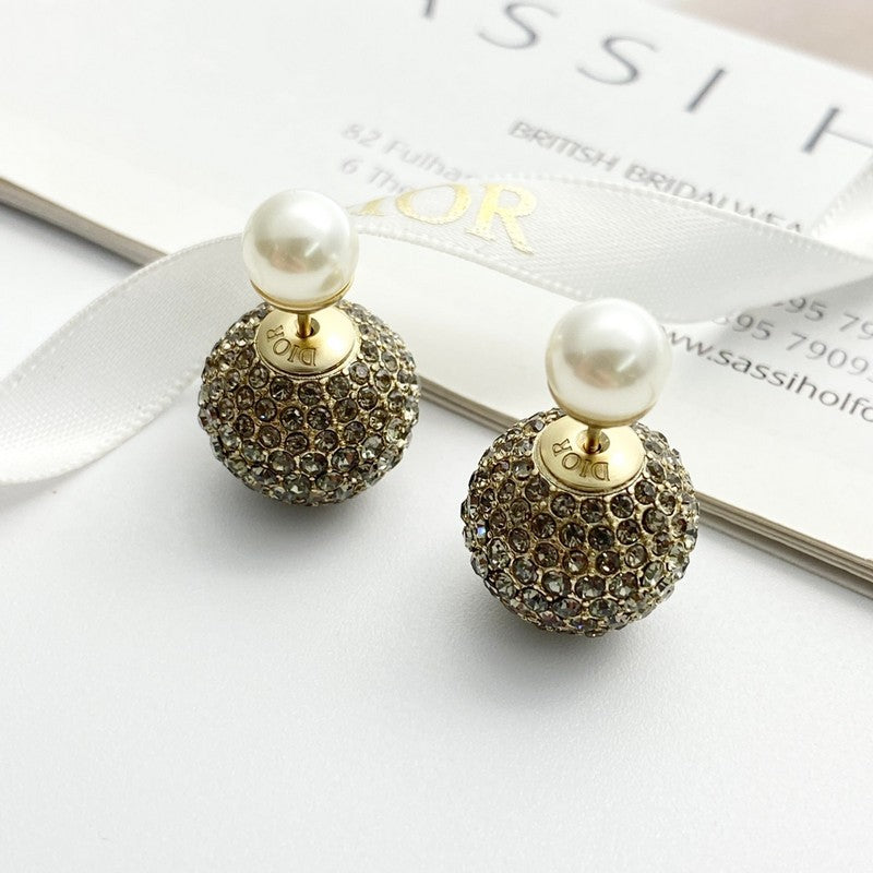 18K Dior Diamond & Pearl Gold Earrings