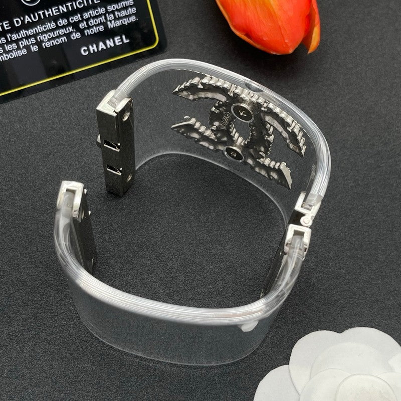 18K Chanel Pearl Diamond Transparent Cuff Bracelet