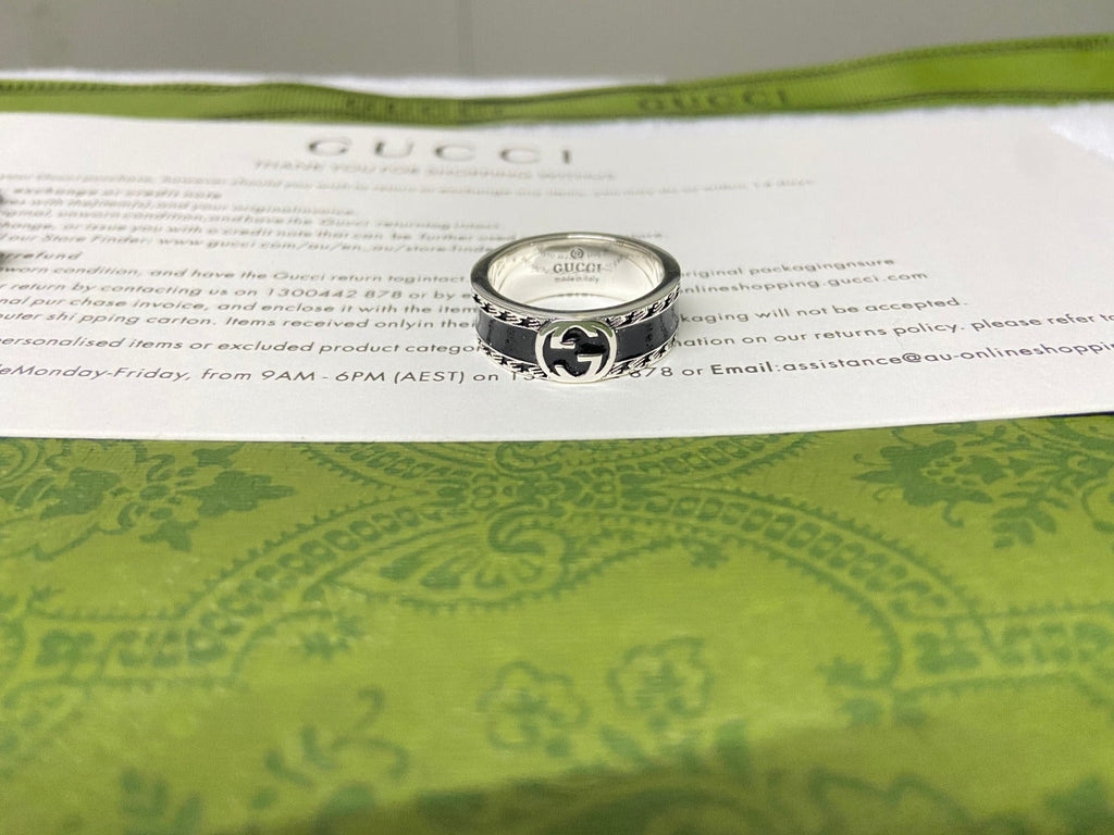 Gucci Interlocking G Black Enamel Ring