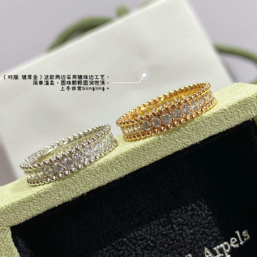18K Van Cleef & Arpels White Gold Perlee Diamonds Ring