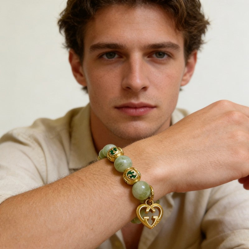 18K Gucci Anger Forest Green Bead Gold Chain Bracelet