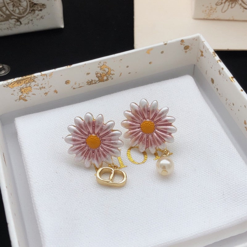18K Dior Pink Sun Flower Pearl Earrings