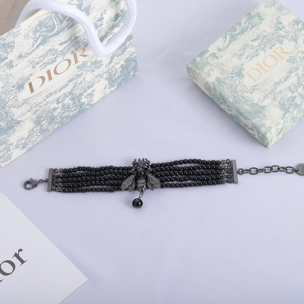 18K Dior Bee Black Pearls Bracelet
