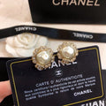 18K Chanel Round Pearl Diamond Earrings