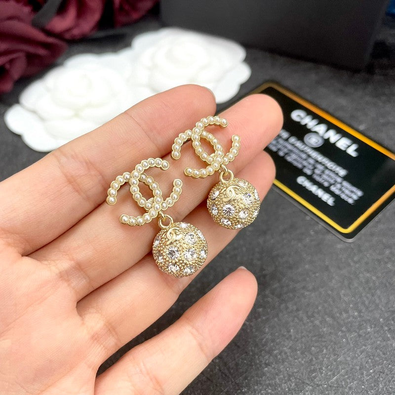 18K Chanel Gold Diamond Ball Earrings