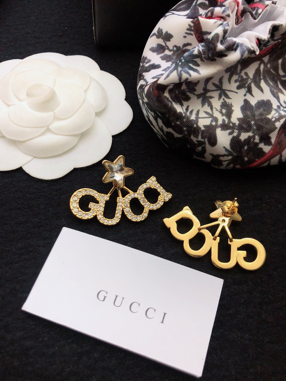 18K Gucci Script Star Earrings