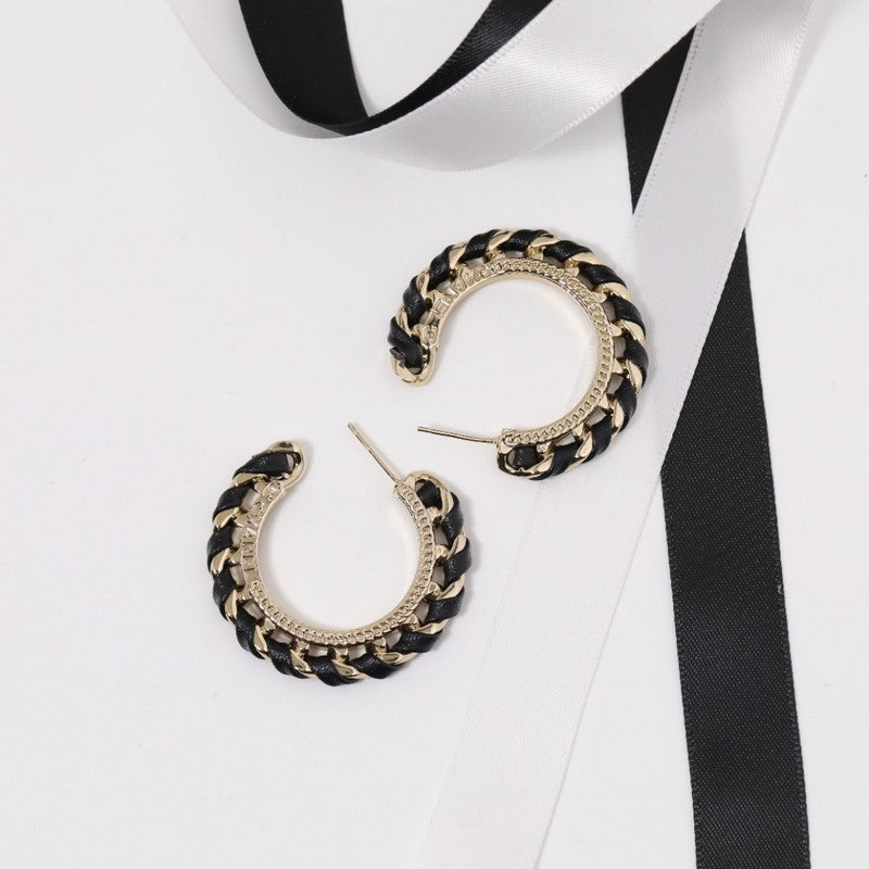 18K Chanel Black & Red Leather Earrings