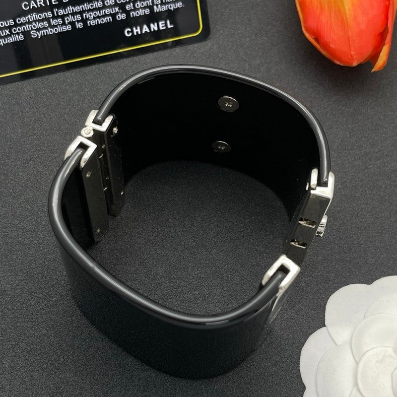 18K Chanel Pearl Diamond Black Cuff Bracelet