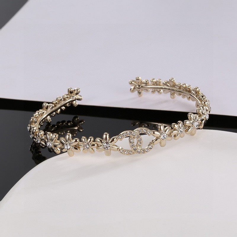 18K Chanel Crystal Flower Open Cuff Bracelet