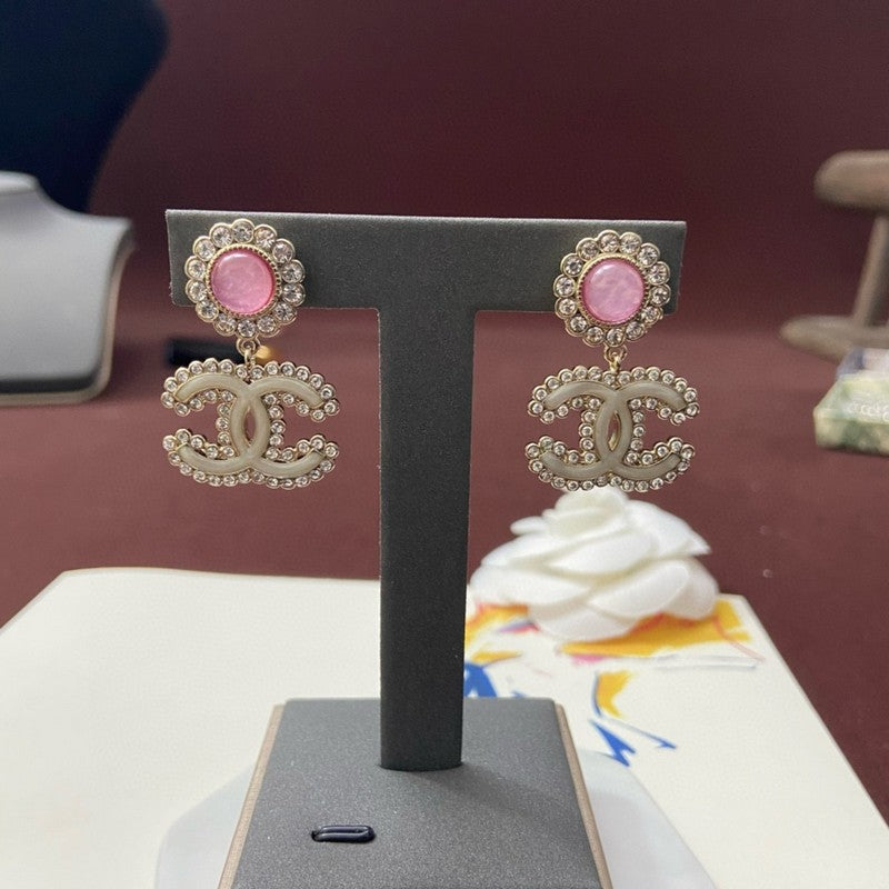 18K Chanel Pink Crystal Pave Diamond Earrings