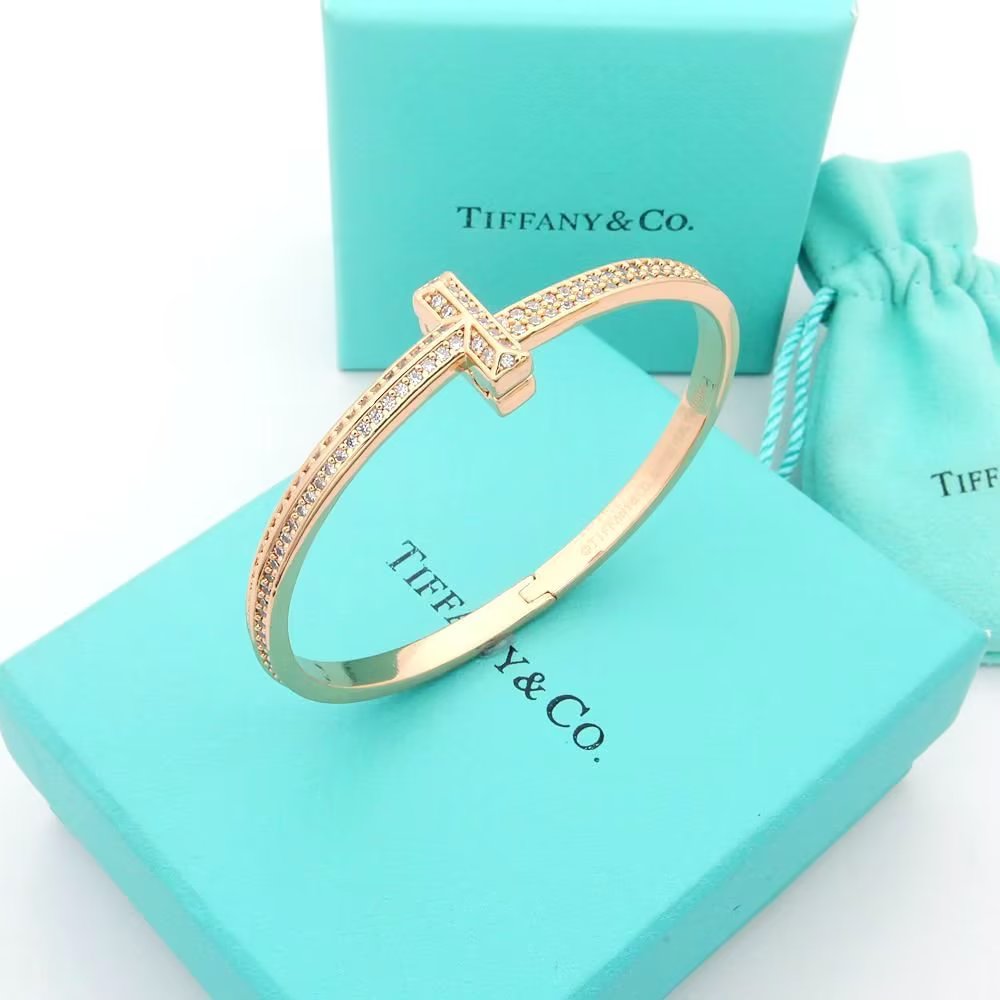 18K Tiffany Wide Diamond Bangle Bracelet