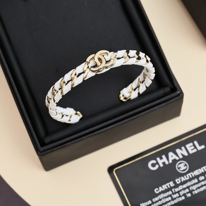 18K Chanel 26C Black & White Leather Bracelet