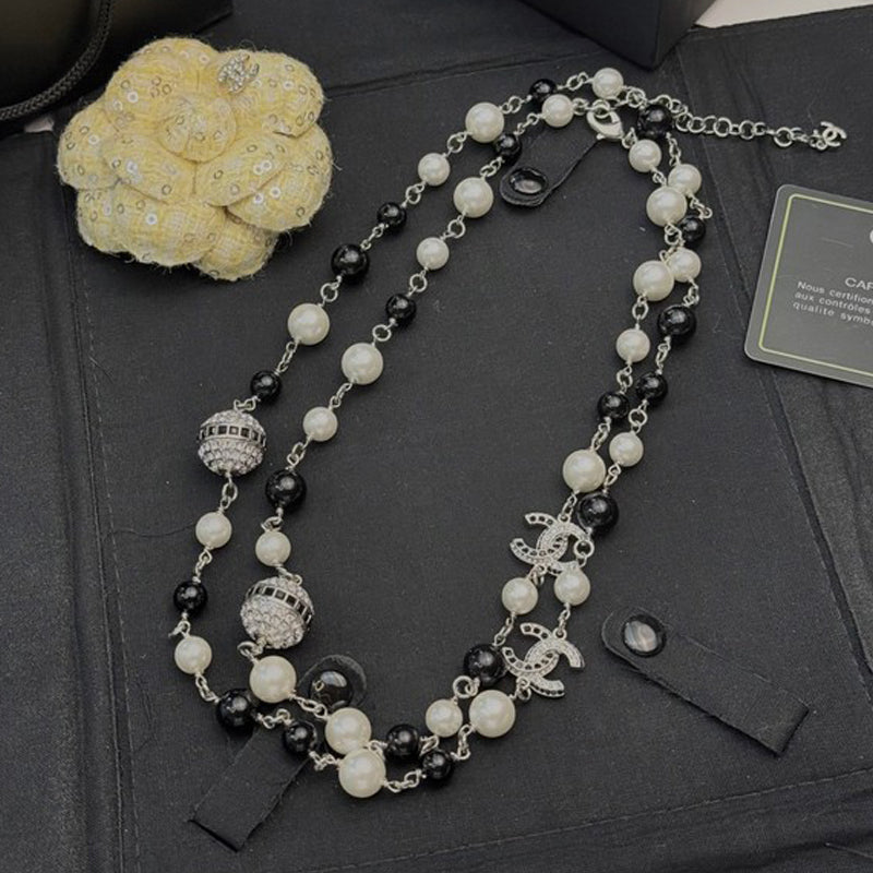 18K Chanel Long Black Beads Pearl Necklace
