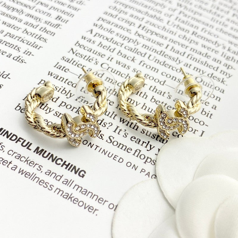 18K Chanel Diamond Circle Gold Earrings
