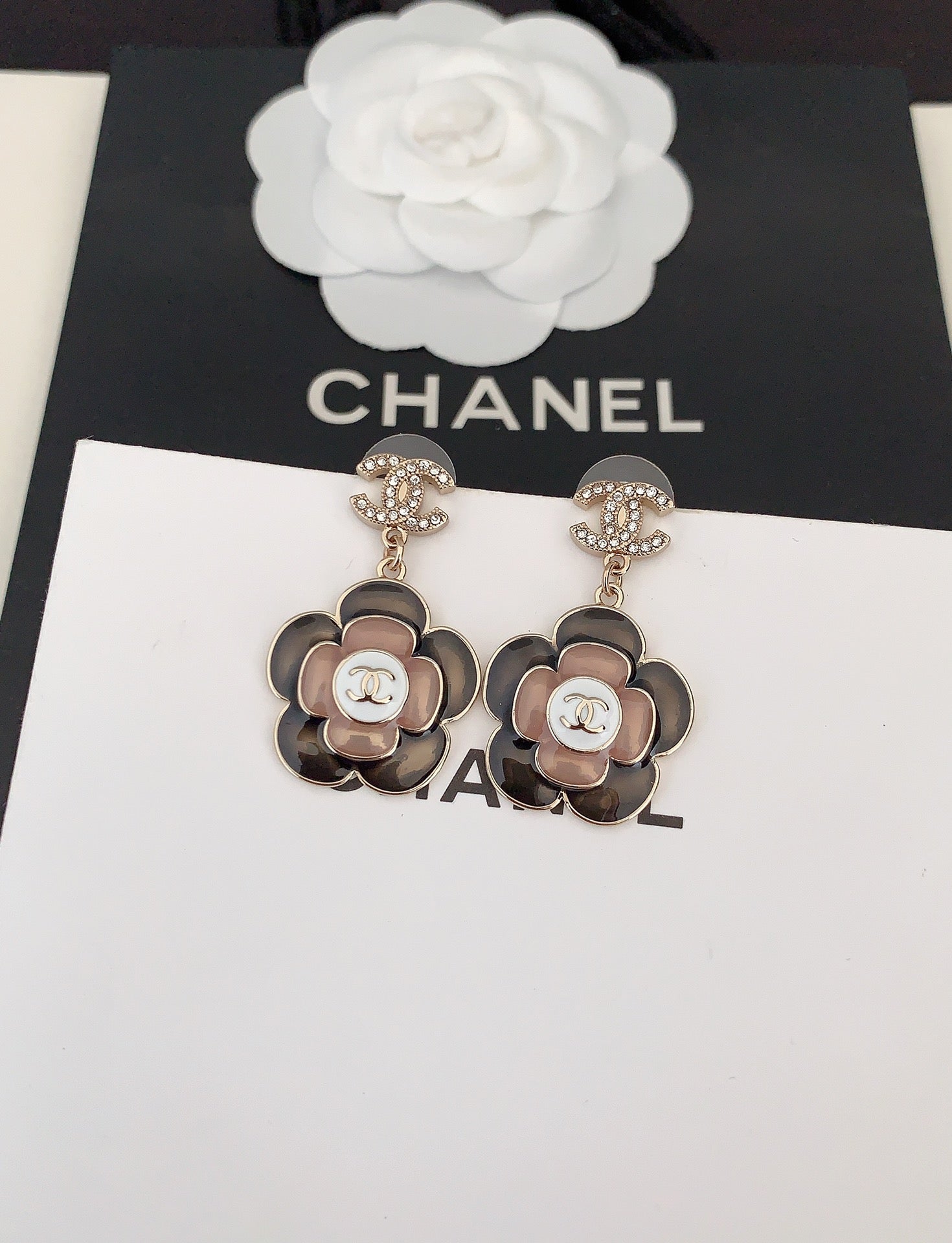 18K Chanel Flower Pendant Earrings