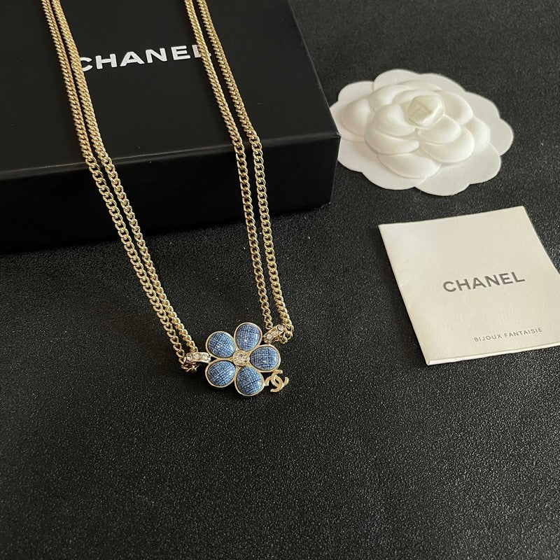18K Chanel Blue Gold Camellia Chain Necklace
