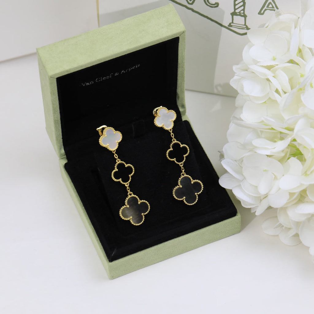 18K Van Cleef & Arpels Magic Alhambra Three Pearls Motifs Earrings