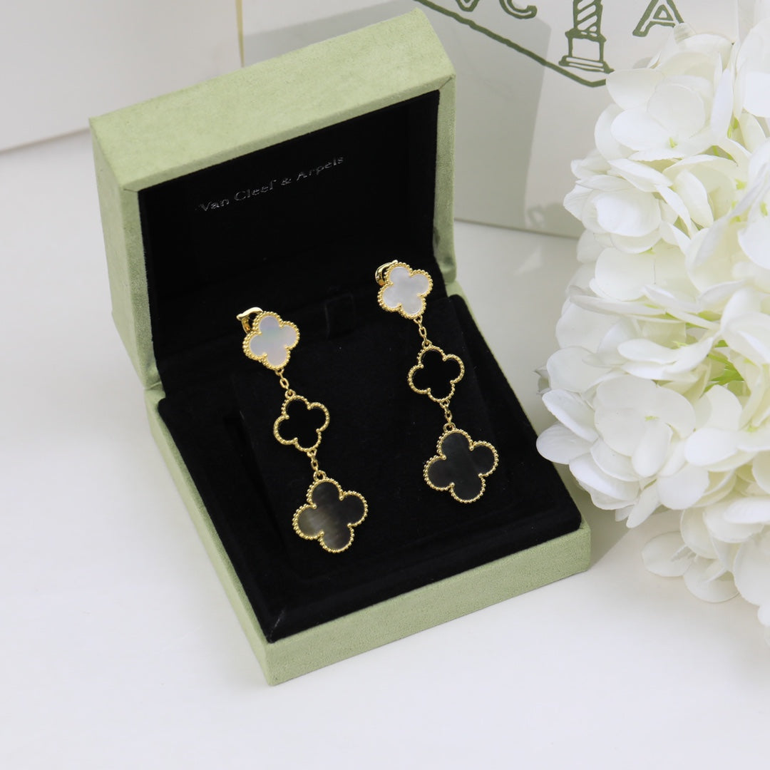 18K Van Cleef & Arpels Magic Alhambra Three Pearls Motifs Earrings