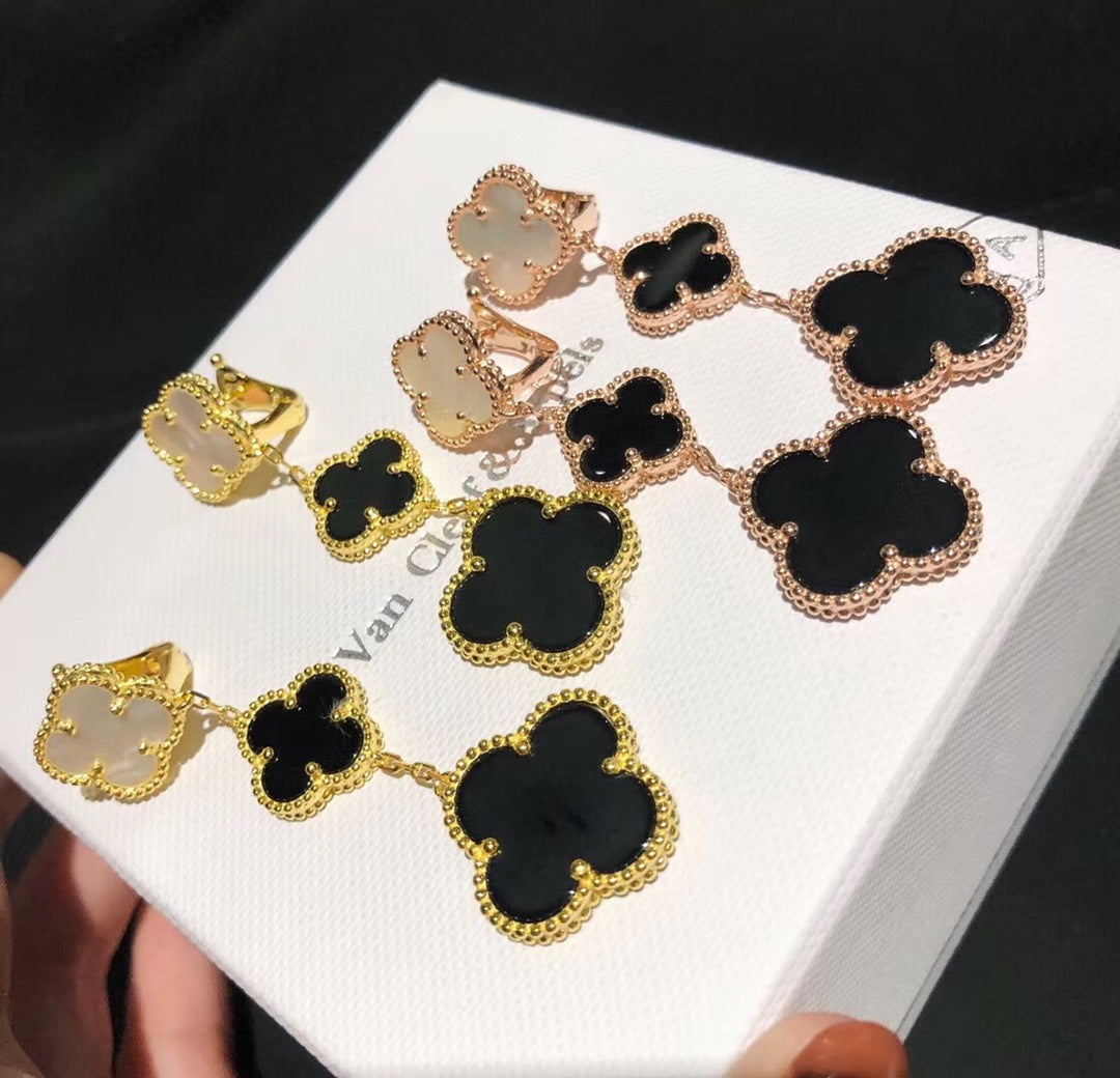 18K Van Cleef & Arpels Magic Alhambra Three Pearls Motifs Earrings