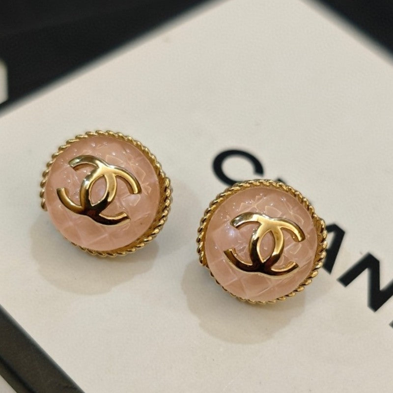 18K Chanel Black & Pink Round Earrings