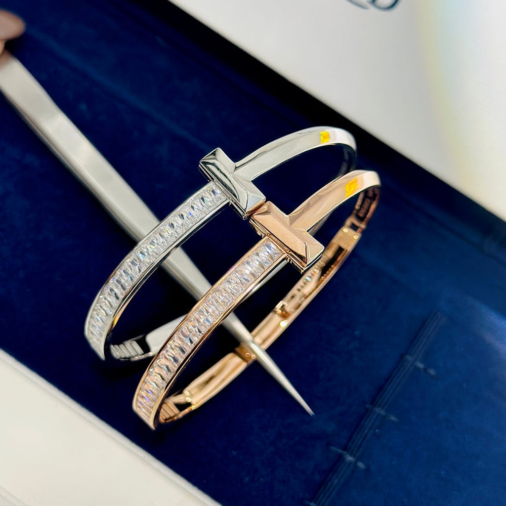 18K Tiffany Wide Diamond Hinged Bracelet
