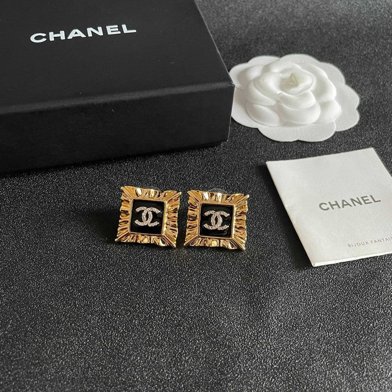 18K Chanel Black Gold Earrings
