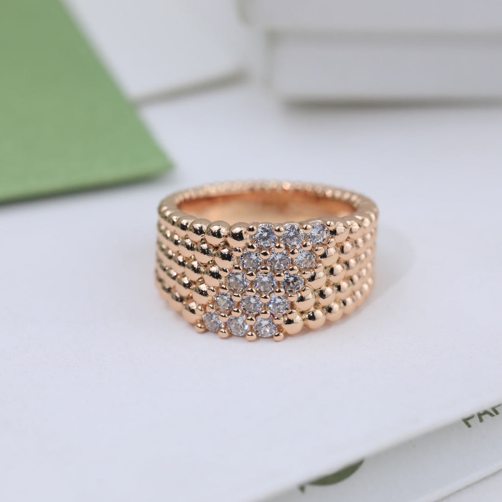 18K Van Cleef & Arpels Perlee Diamonds Five Rows Ring