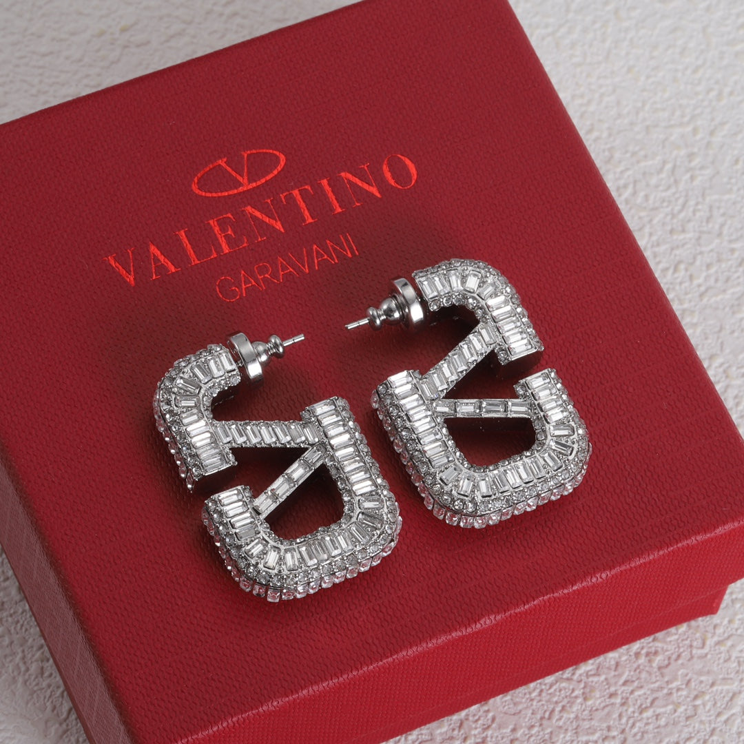18K Valentino Vlogo Crystals Earrings