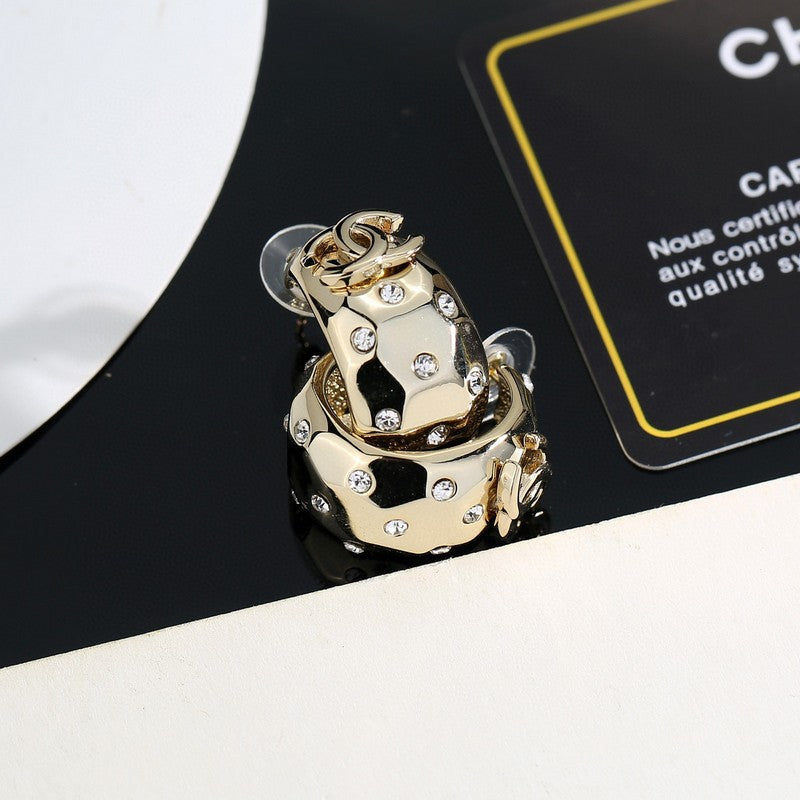 18K Chanel Half Circle Diamond Gold Earrings