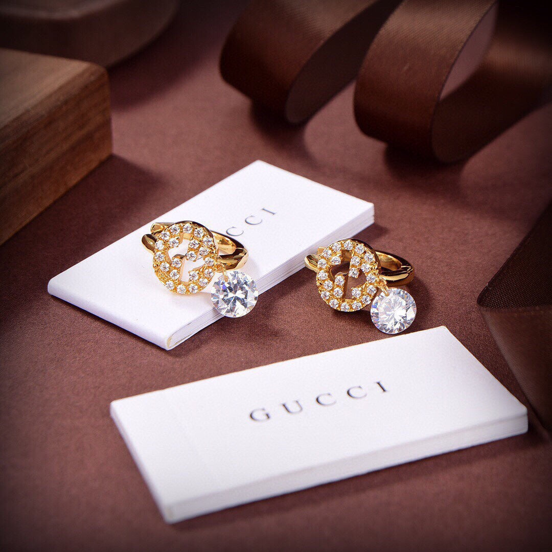 18K Gucci Interlocking G Diamond Earrings