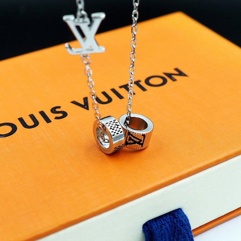18K Louis Vuitton Damier Rings Pendant Necklace