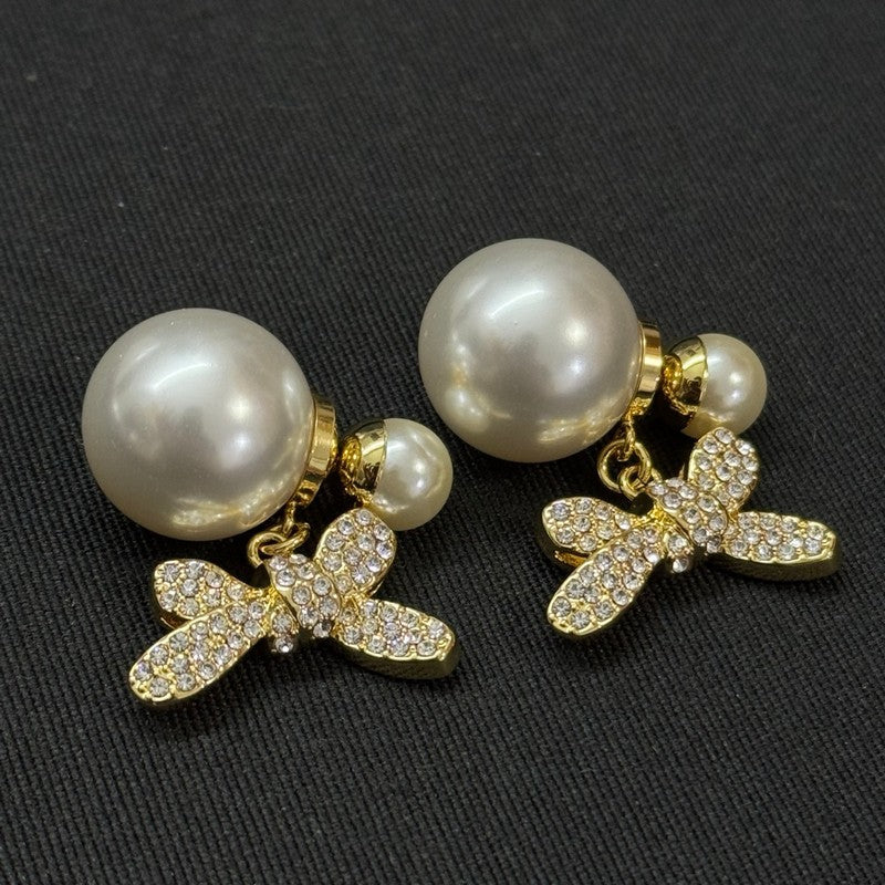 18K Dior Bow Diamond Gold Earrings