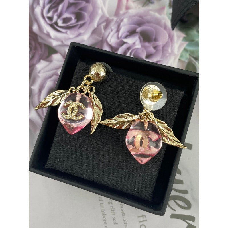 18K Chanel Pink Peach Gold Earrings