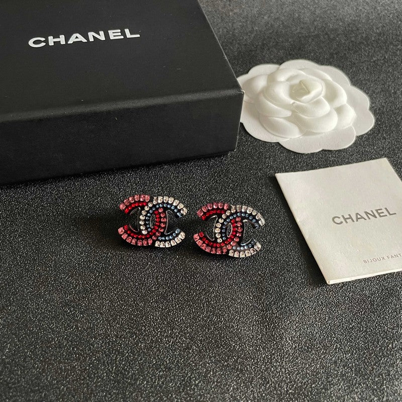 18K Chanel Red & Blue Crystal Earrings
