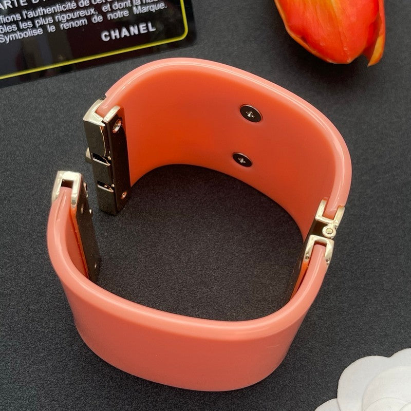 18K Chanel Pearl Diamond Pink Cuff Bracelet