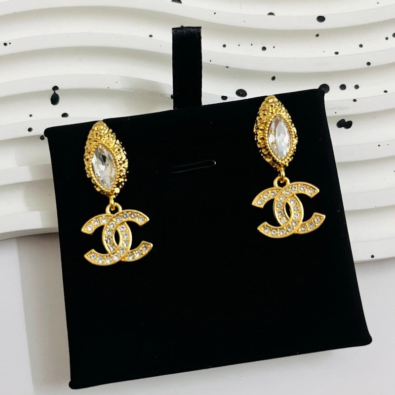18K Chanel Crystal Gold Earrings